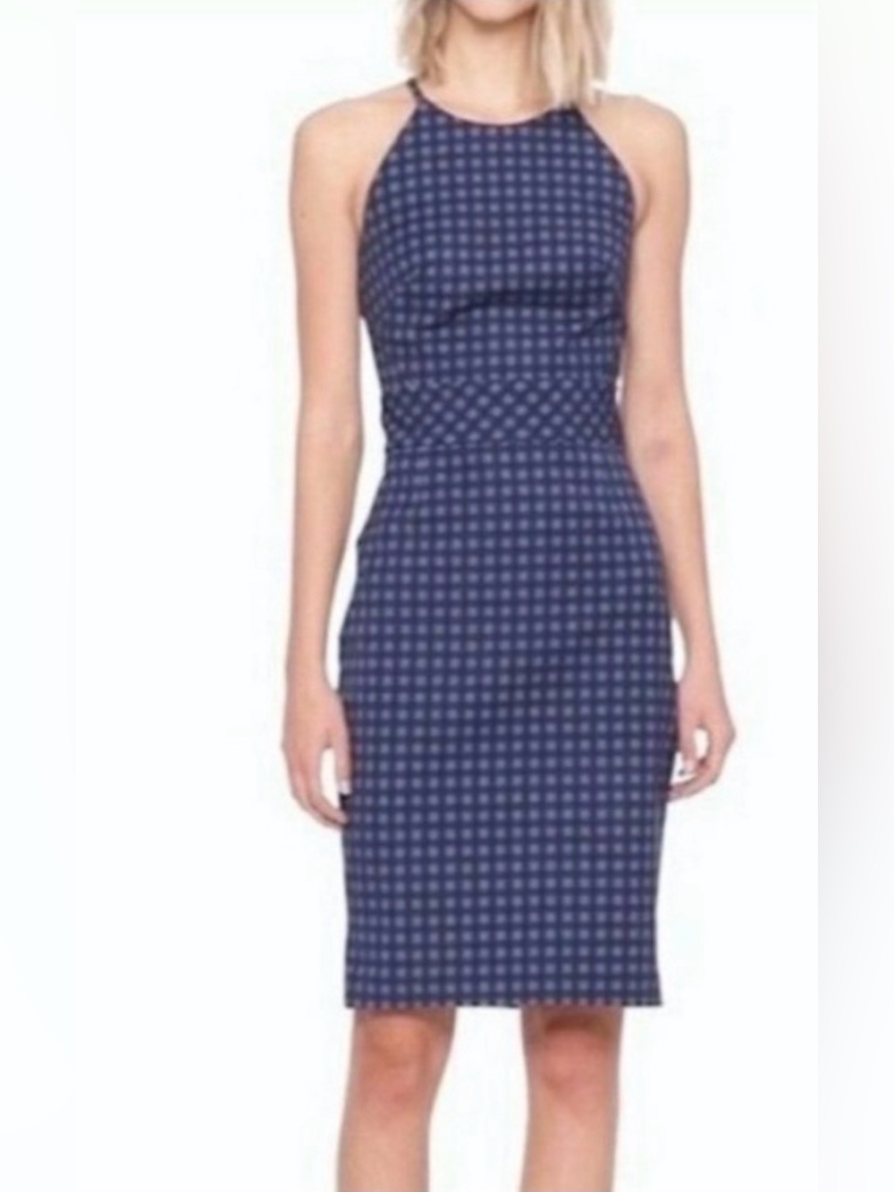Banana Republic Navy Plaid Halter Sheath Maxi Dress